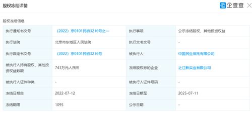 之江新實業743萬元股權遭凍結，中國民生信托投資布局面臨審視